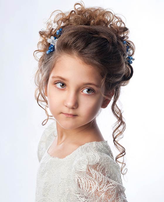 Cute little girl curly updo hairstyles with pouf