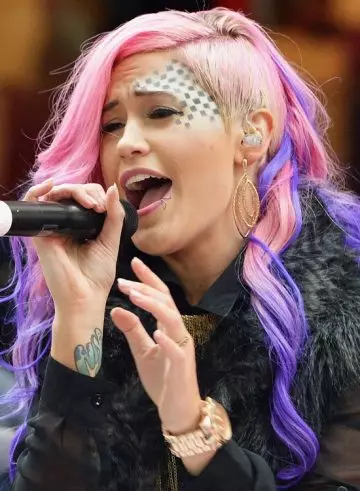 PInk locks with blue highlights bold bald and beautiful hairstyle