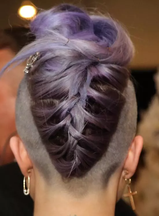 Purple braided updo with sidecuts bold bald and beautiful hairstyle