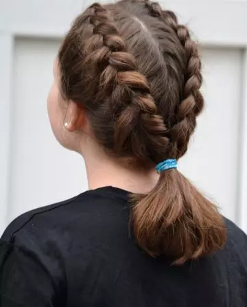Twin French braids with a ponytail for little girls