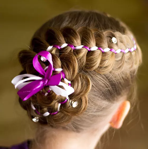 Conch braid with ribbons for little girls