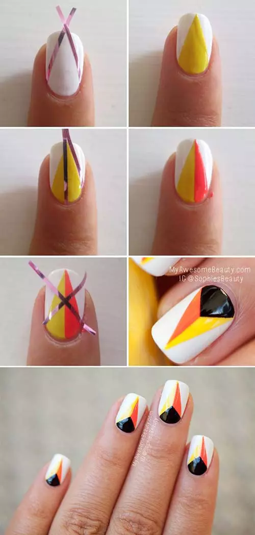 Simple Nail Designs - 1. White And Orange Flames Nail Art