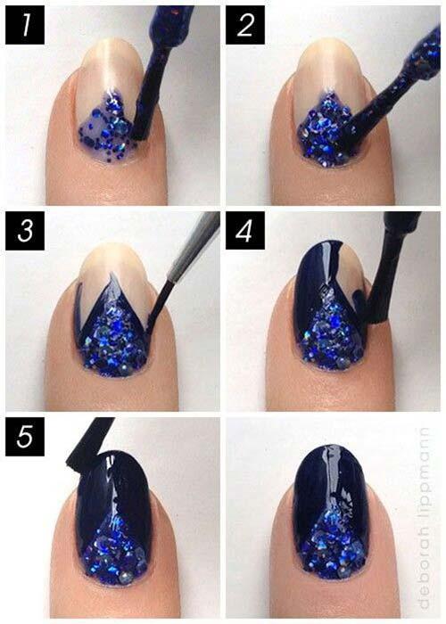 easy blue and black nail art