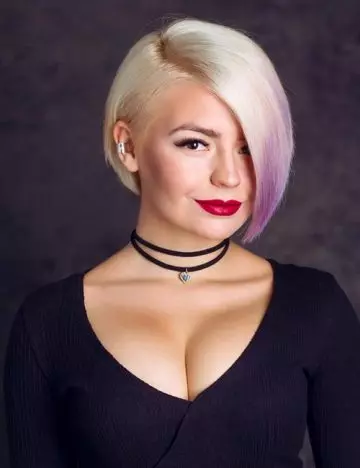 Asymmetrical bob with lavender ombre for round face