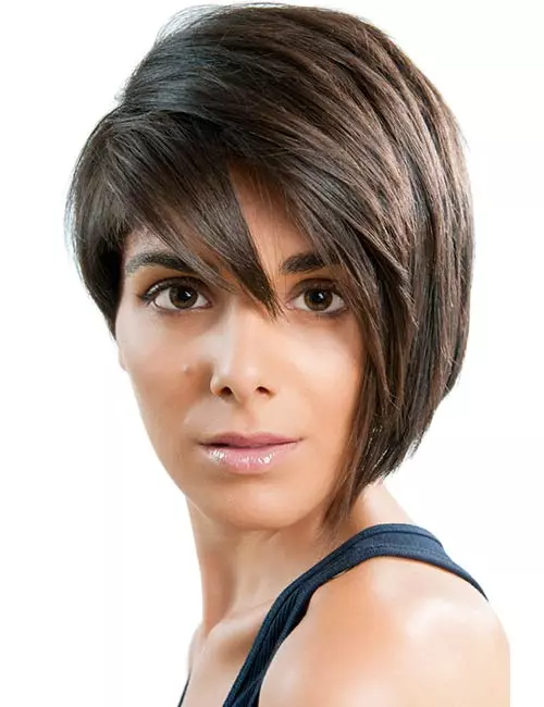 Dramatic edgy pixie short hairstyle for round face