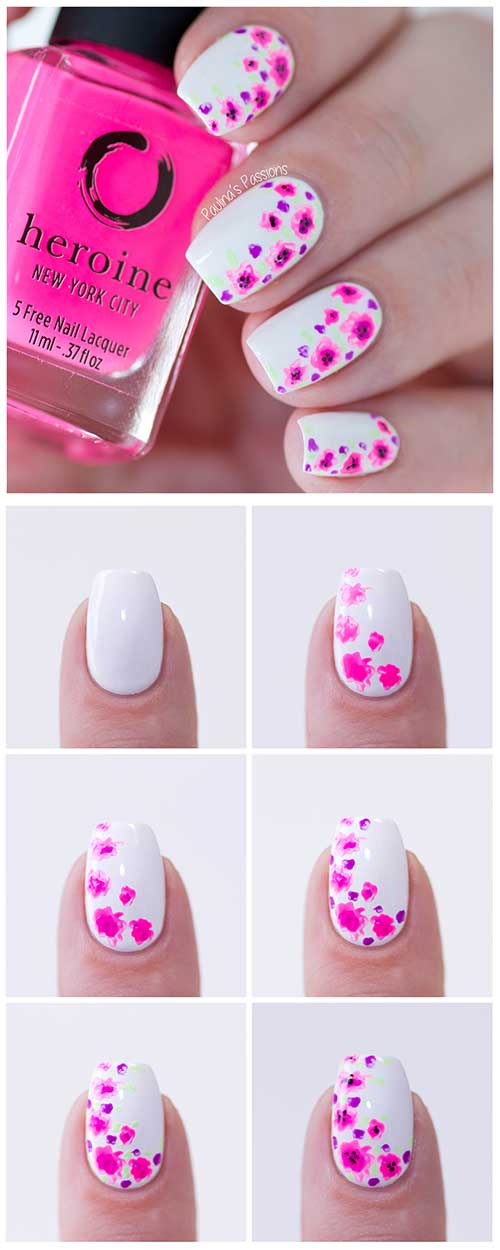 Simple Nail Designs - 2. Purple-Pink Floral Nail Art