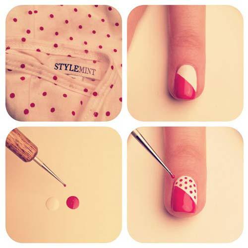 Easy Nail Designs - 23. Red And White Polka Nail Art Tutorial