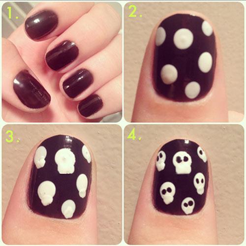 Easy Nail Designs - 25. Halloween Skulls Nail Art Tutorial