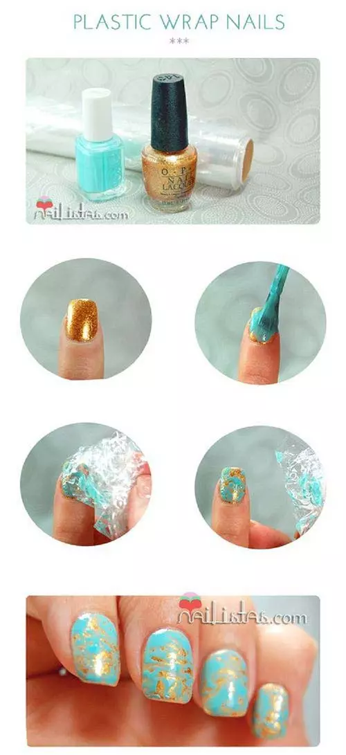 Simple Nail Designs - 6. Plastic Wrap Nail Art Design
