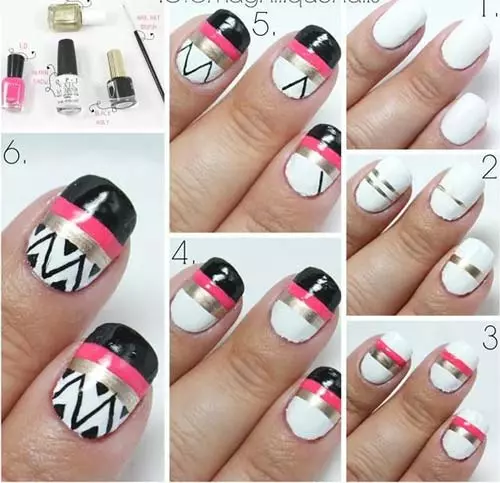 Easy Nail Designs For Beginners - 8. Striped Aztec Nail Art