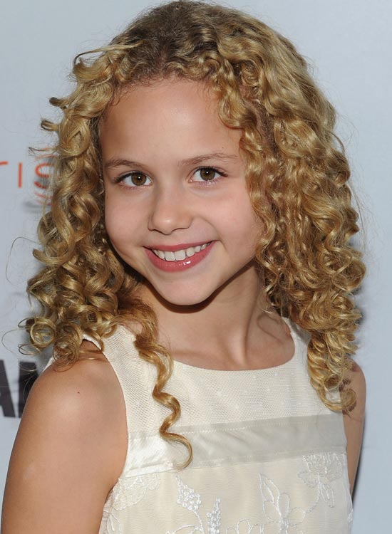 Medium length blonde curls wedding hairstyle for little girls
