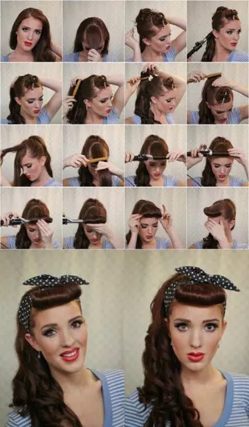 Pin up curly bangs for big foreheads