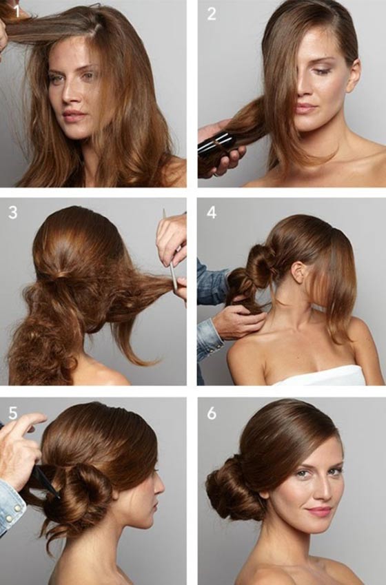 Side knot bun for big foreheads