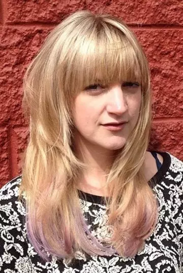 Dip dyed layers with blunt bangs layered hairstyle