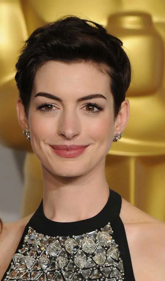 Anne Hathaway sporting a short cropped haircut