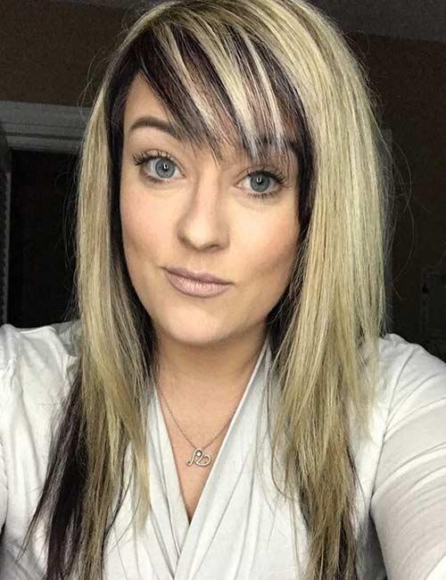 Layered hairstyle with colored bangs