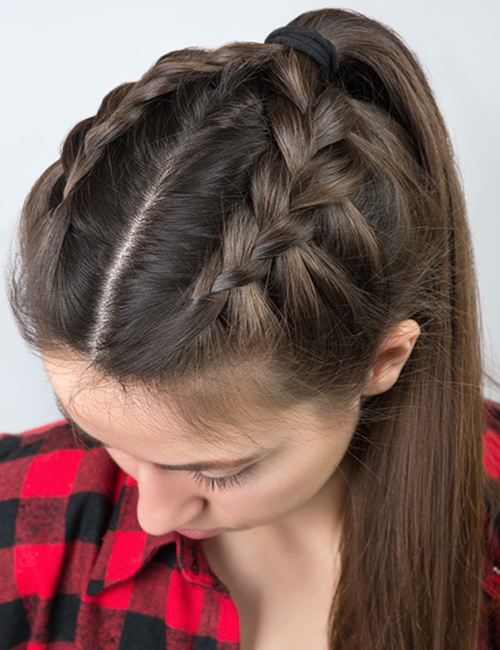 Double French braid ponytail for an Indian hairstyle