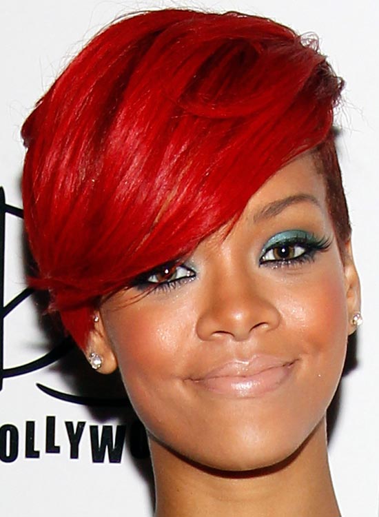 Fiery red short textured bob hair color styles shaved on one-side