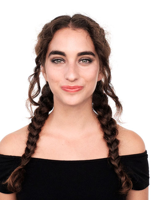 Fishtail braid hairstyle with curled bangs