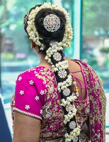 Gajra entwined braid for an Indian hairstyle