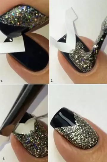 Glitter V-tip nail art design tutorial