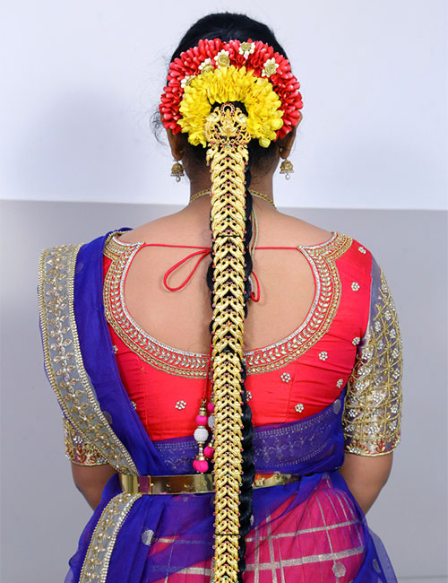Gold caged braid for an Indian hairstyle