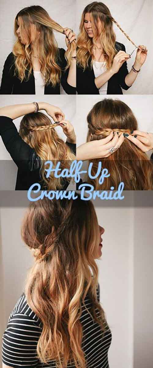 Half up crown braid hairstyle for curly hair