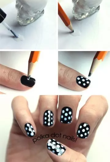 Monochrome polka dots nail art design tutorial
