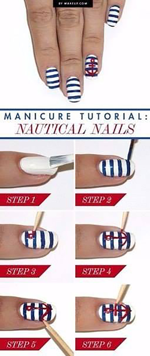 Nautical nail art design tutorial