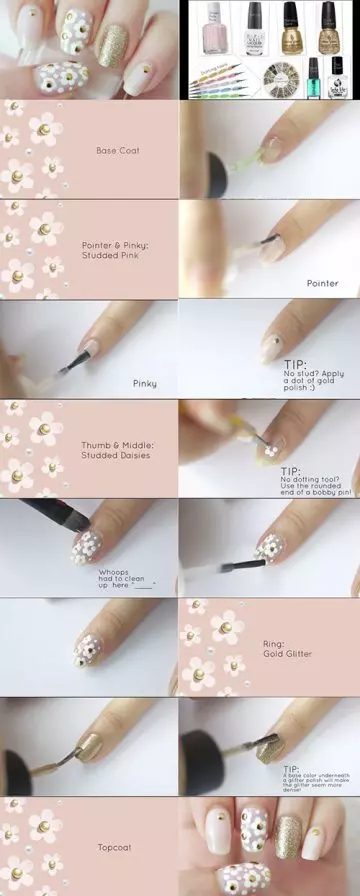 Pastel daisies nail art design tutorial