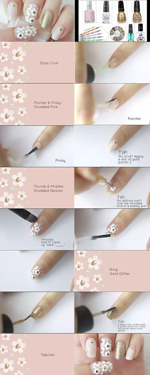 Pastel daisies nail art design tutorial