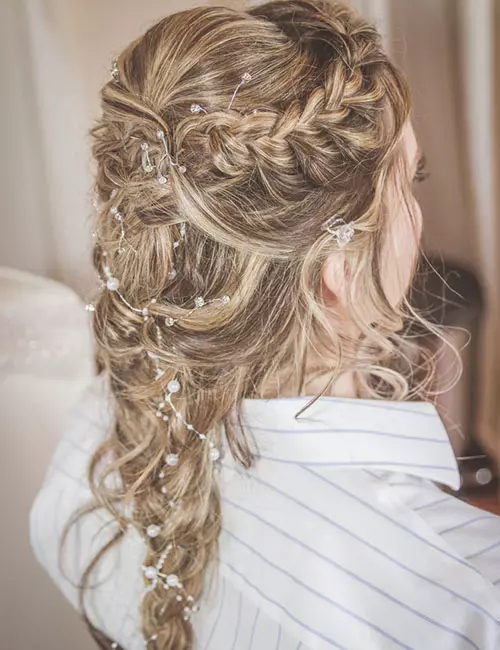 Pearls entwined braid for an Indian hairstyle