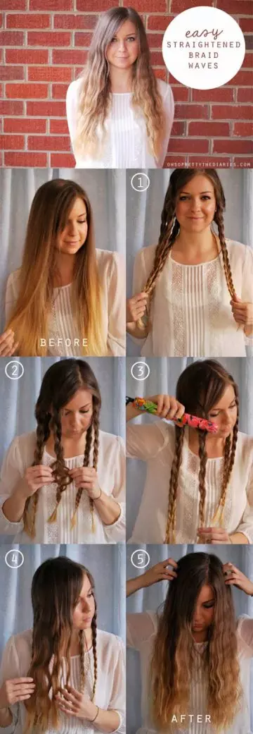 Get wavy hair using the straightened braids technique