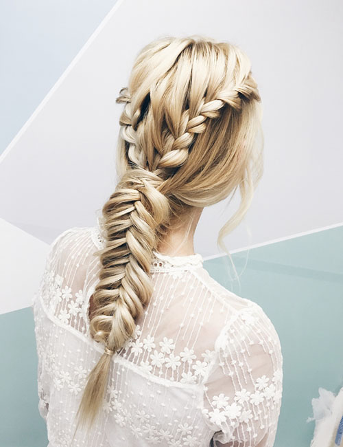 Triple fishtail braid for an Indian hairstyle