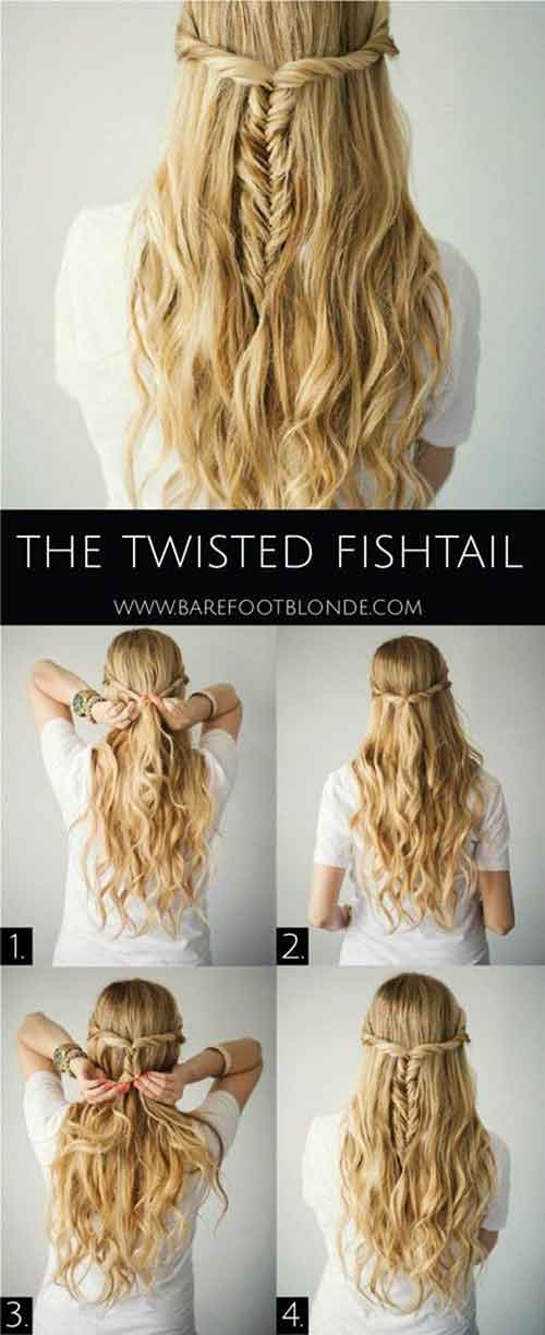 Twisted fishtail braid hairstyle for curly hair
