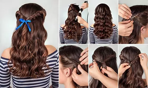Twisted half ponytail hairstyle for curly hair