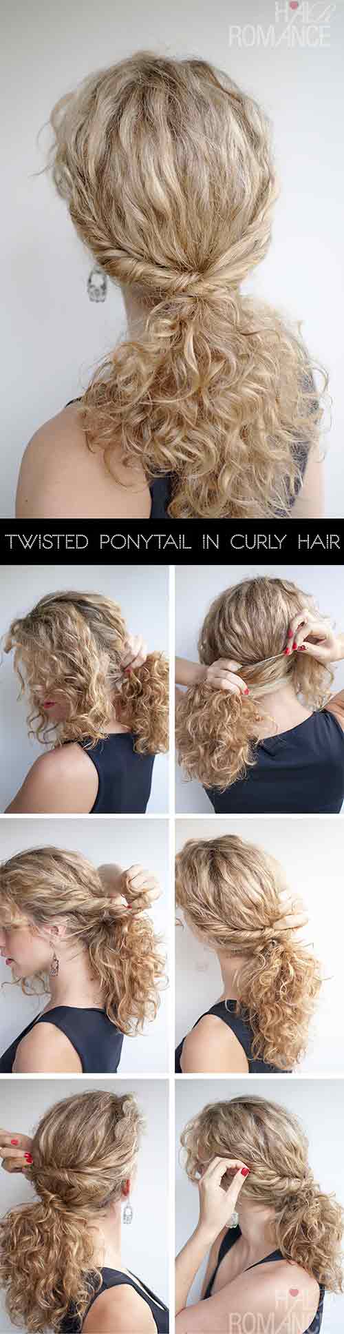 Twisted ponytail hairstyle for curly hair