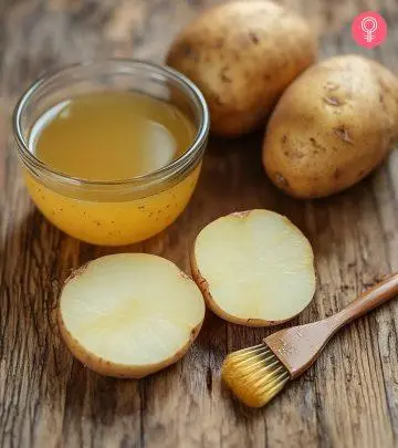 Raw potato slices on a girl's face