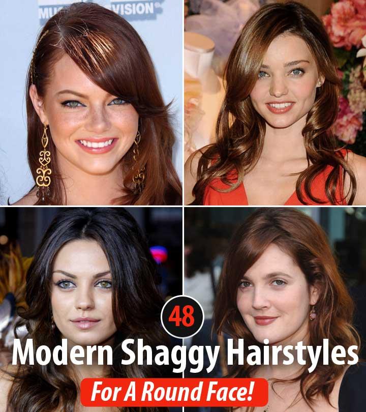 Image of Long shaggy haircut for round face