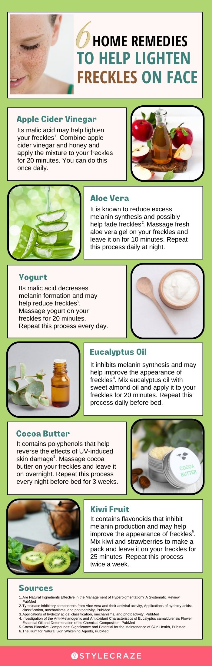 6 home remedies to help lighten freckles on face (infographic)