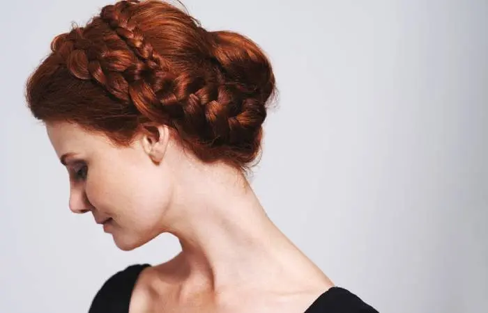 A woman in Dutch crown braid