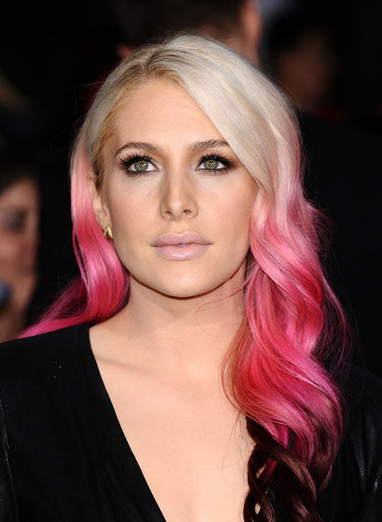 Blonde and pink ombre curls for medium length hair