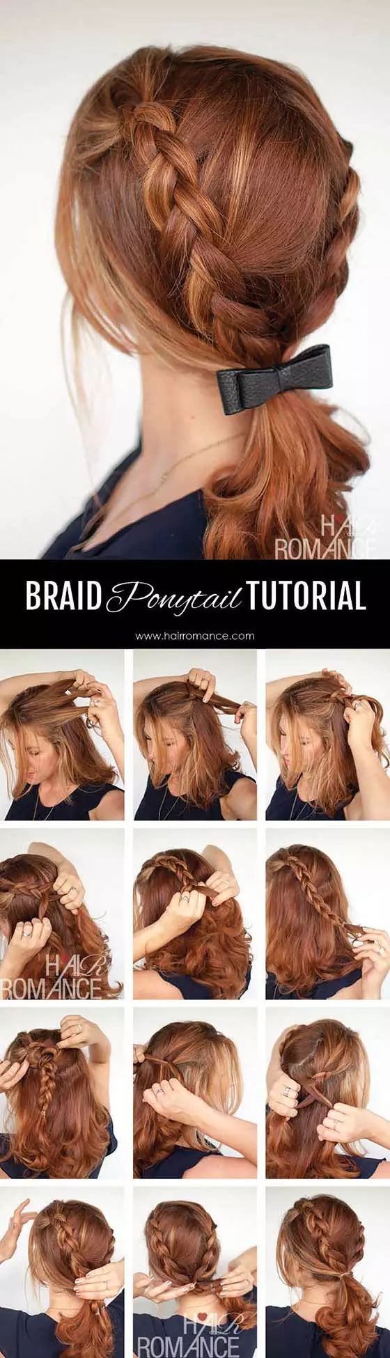 Braid ponytail with bow accessory for long hair