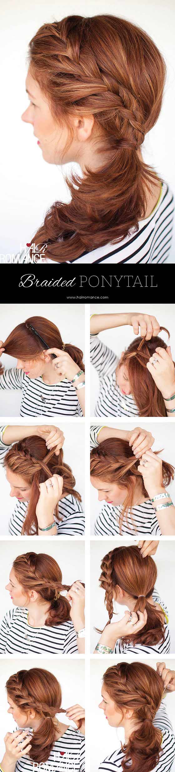 Braided headband side ponytail for long hair