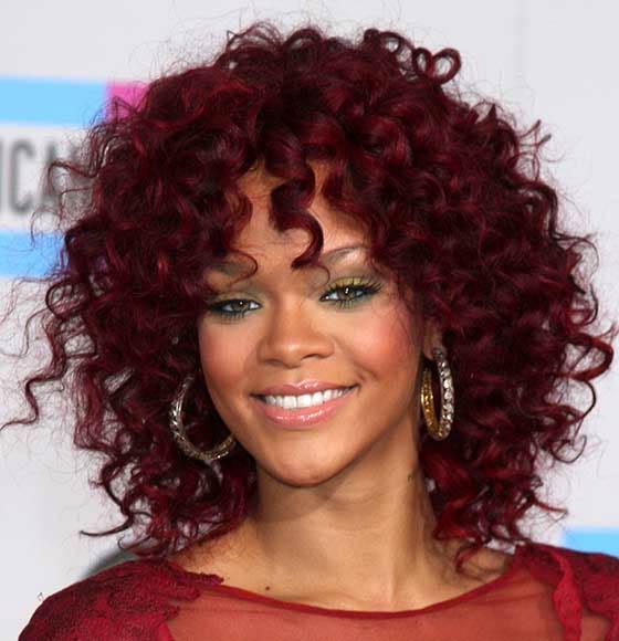 Burgundy short perm hairstyle