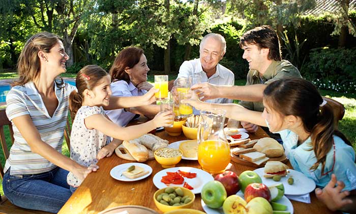 A family enjoying healthy food