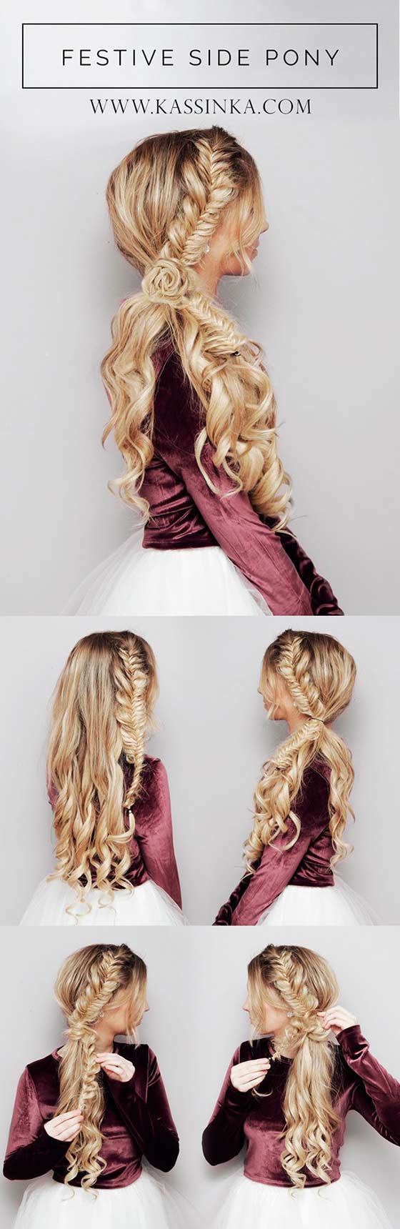 Festive side ponytail braided hairstyle for long hair