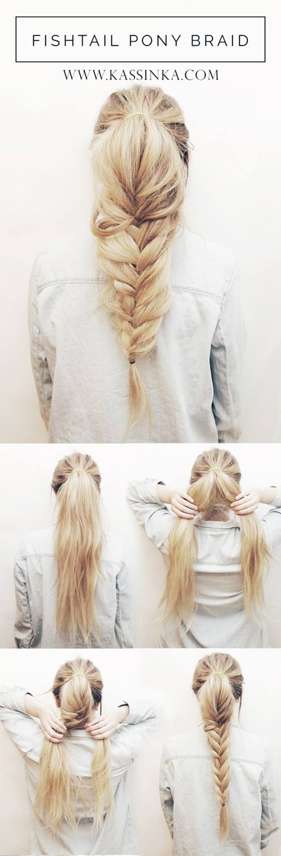 Fishtail pony braided hairstyle for long hair