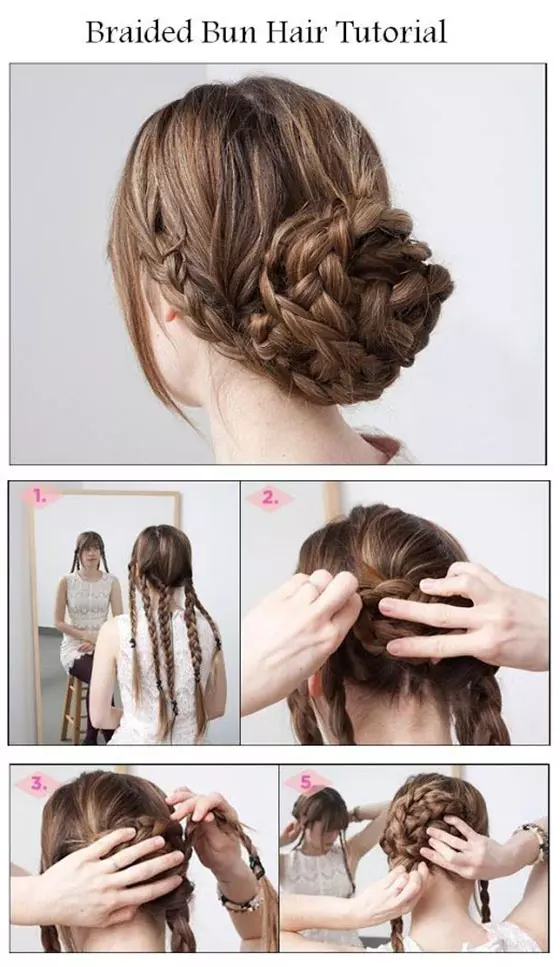 Five braids bun braided hairstyle for long hair