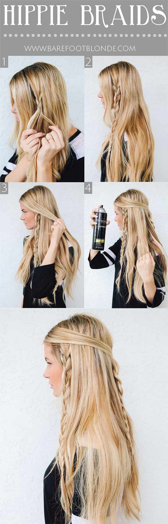 Hippie braided hairstyle for long hair